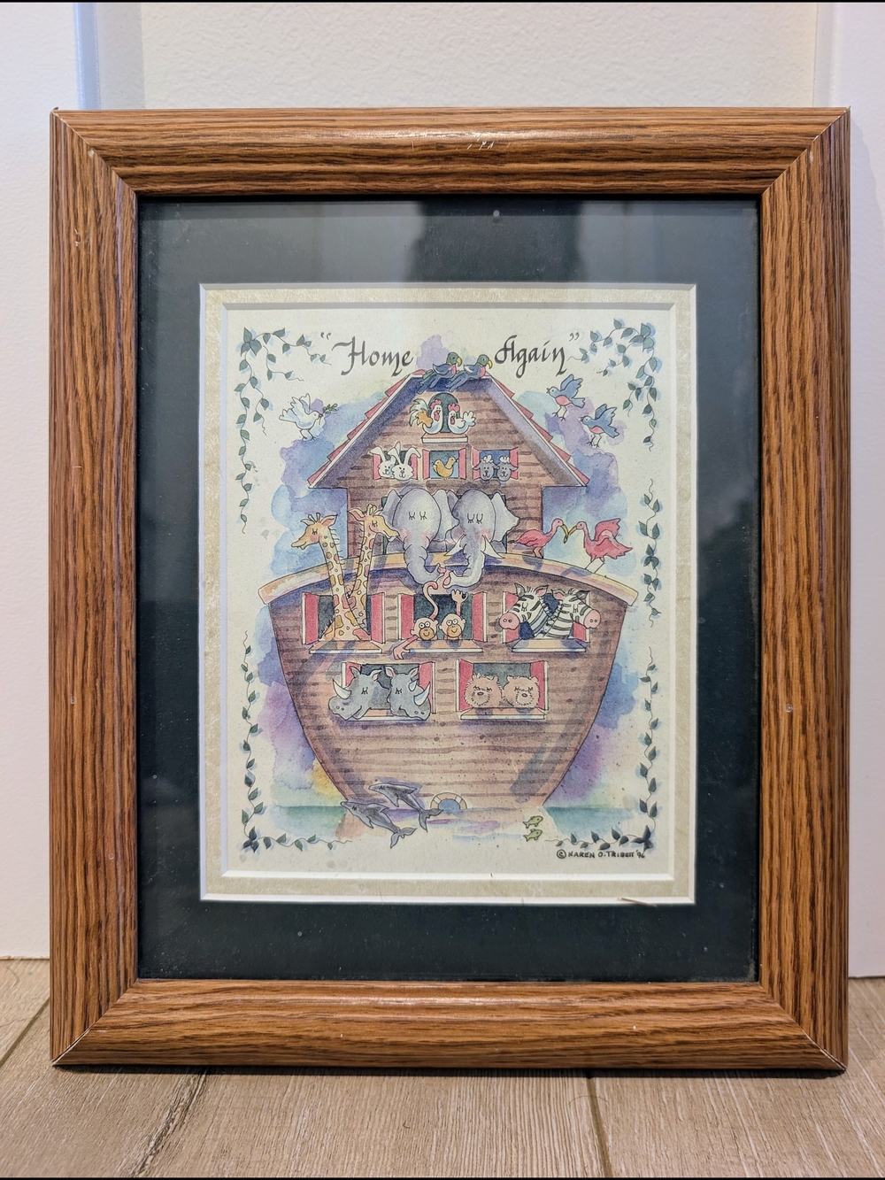 Vintage Noah's Ark Animal Print Framed Wall Art - Brown Frame Karen O. Tribeit